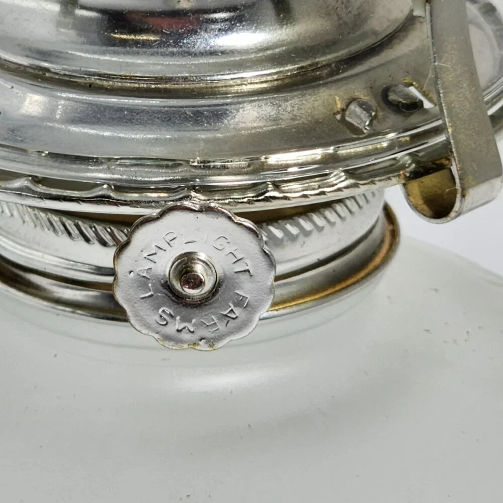 Frosted Glass Lamplight Farms Oil Lamp Embossed Floral Details Clear Chimney VTG